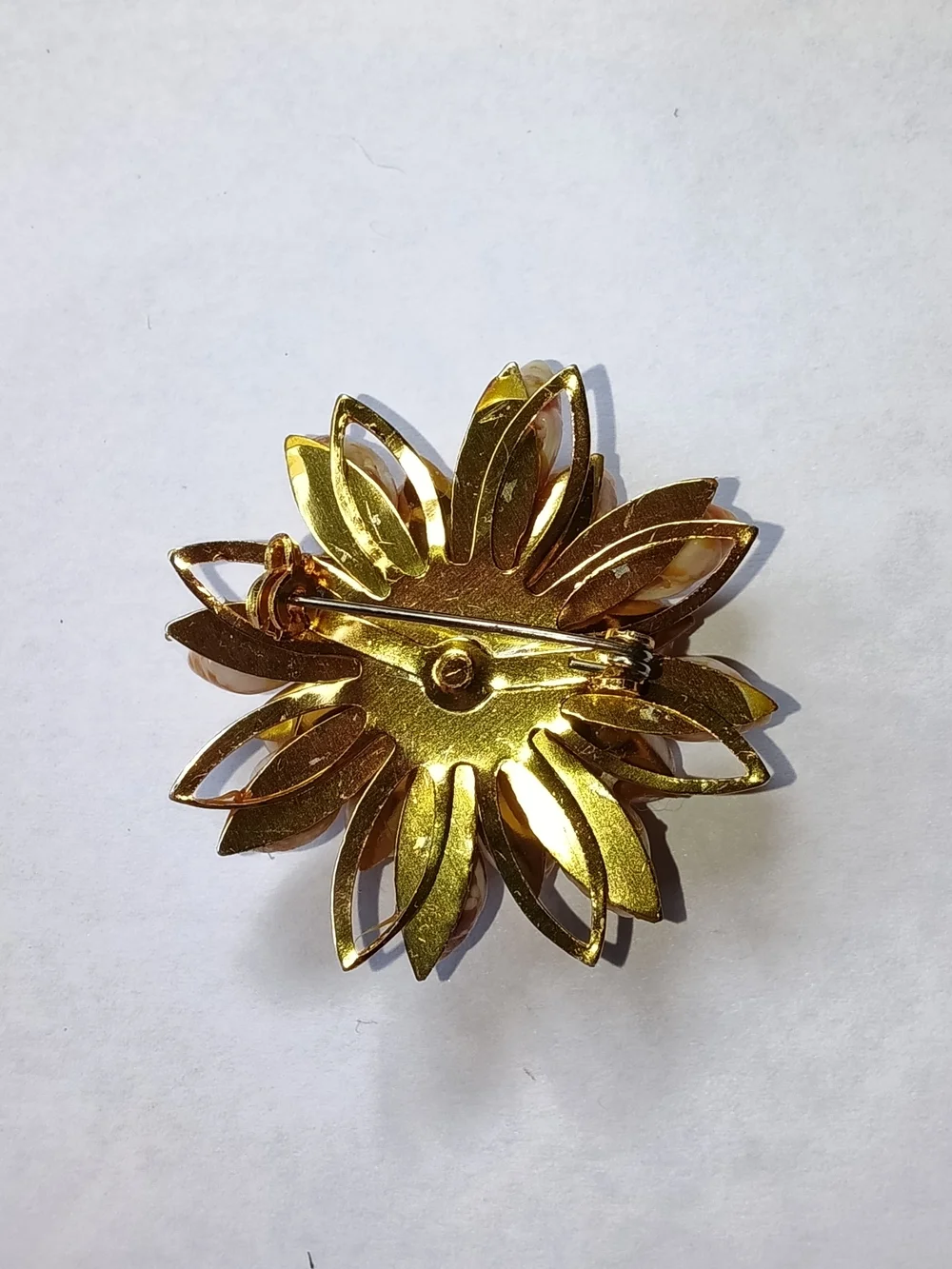 ​Mid-Century Seashell Cluster Brooch, Faux Pearl Accent Flower Pin